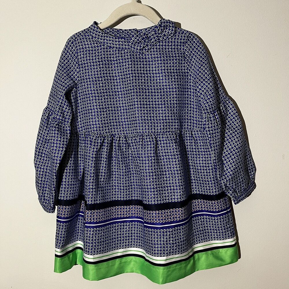 Janie & Jack Green And Blue Polka Dot Satin Dress Size 3t Special occasion Bow